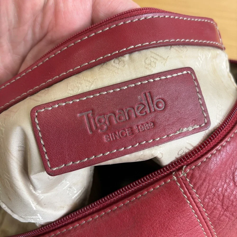 Tignanello Red Leather Shoulder Bag Multi Pocket Hobo Purse Women's 15x11